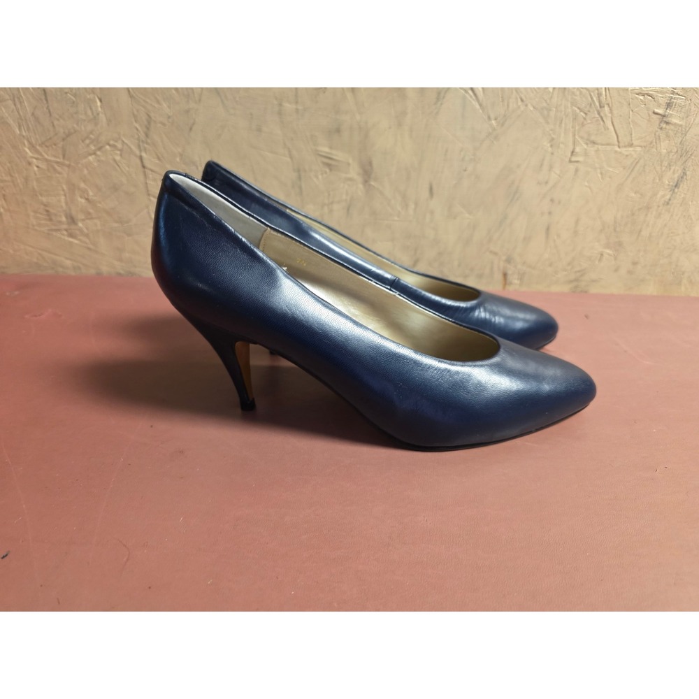 Espanola Too Womens Navy Blue Leather Pointed Toe Stiletto Heel Pumps Size 7M